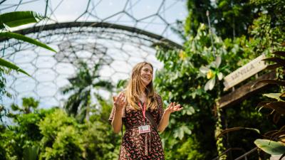 Explainer and Tale Maker presenting a talk in the Rainforest Biome